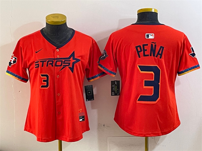 Youth Houston Astros #3 Jeremy Peña Orange 2025 City Connect With Texas Patch Limited Stitched Baseball Jersey